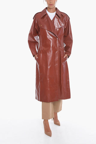 Double-breasted Leather SHINY Slim Fit Trenchcoat