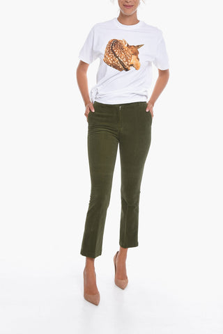 Corduroy Cropped Trousers with Flared Leg