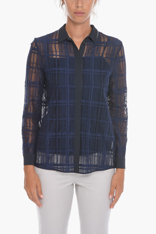 Meshed-cotton Shirt with Beaded Details
