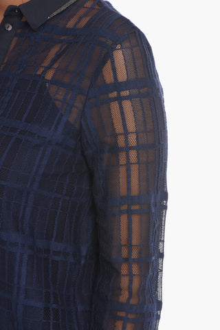 Meshed-cotton Shirt with Beaded Details