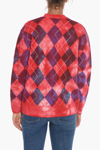 Cardigan UNISEX K-ADDICE IN Motivo Argyle con Effetto Acid Wash