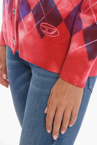 Cardigan UNISEX K-ADDICE IN Motivo Argyle con Effetto Acid Wash