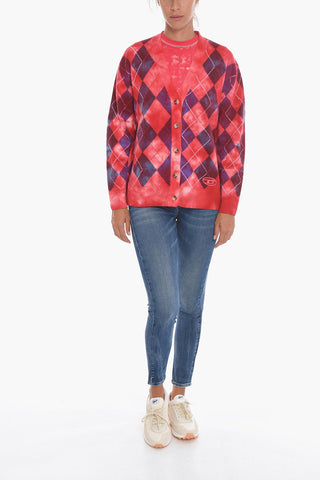 Cardigan UNISEX K-ADDICE IN Motivo Argyle con Effetto Acid Wash