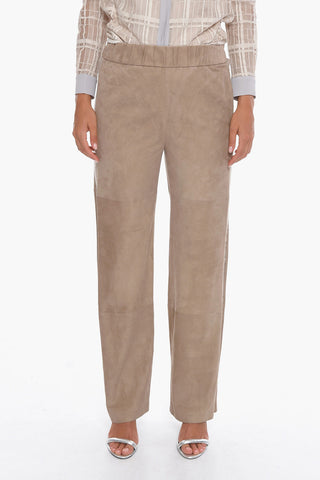 Suede-leather Flared Pants with Knitted Side Bands