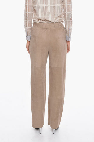Suede-leather Flared Pants with Knitted Side Bands