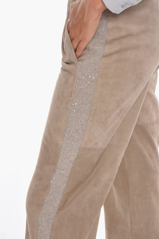 Suede-leather Flared Pants with Knitted Side Bands