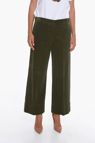 Pantaloni Cropped Fit in Velour a Coste