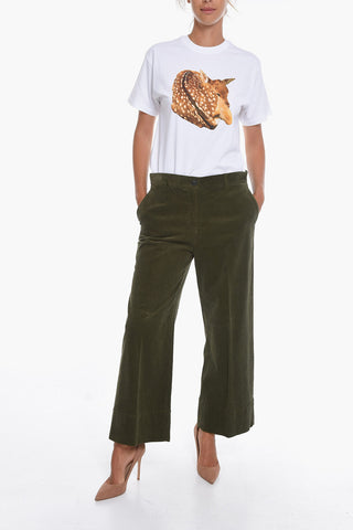 Pantaloni Cropped Fit in Velour a Coste