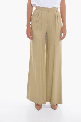 Pantaloni Palazzo in Misto Lino a 2 Pinces