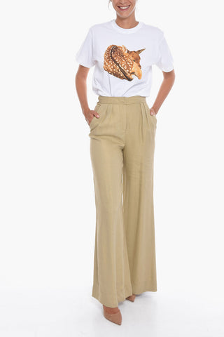 Pantaloni Palazzo in Misto Lino a 2 Pinces