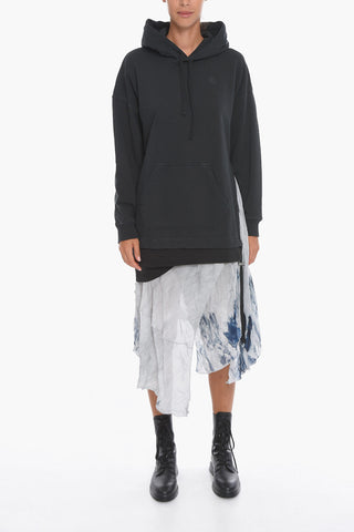 Loose-Fit D-ROLLIER Hoodie Dress with Asymmetrical Chiffon