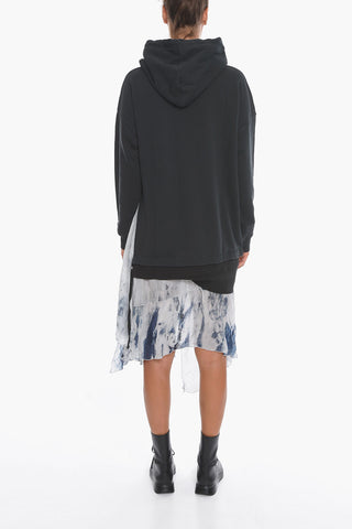 Loose-Fit D-ROLLIER Hoodie Dress with Asymmetrical Chiffon