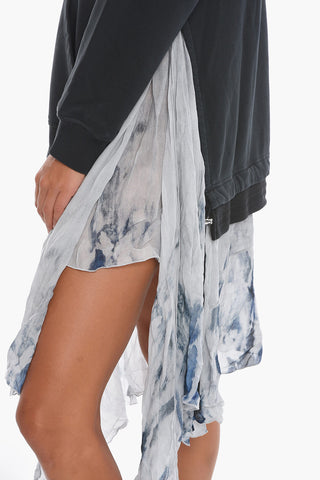 Loose-Fit D-ROLLIER Hoodie Dress with Asymmetrical Chiffon
