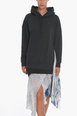 Loose-Fit D-ROLLIER Hoodie Dress with Asymmetrical Chiffon
