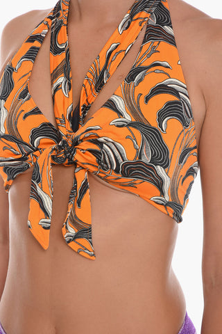 Top Bikini con Motivo Floreale e Nodo Frontale
