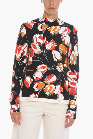 Tie Neck Viscose Blouse with Floral Print