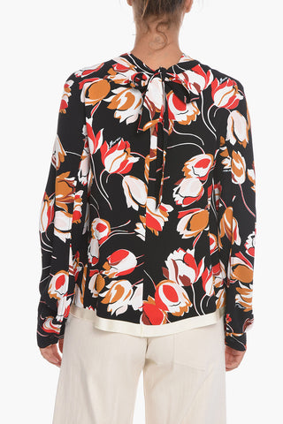 Tie Neck Viscose Blouse with Floral Print