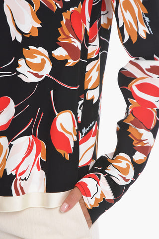 Tie Neck Viscose Blouse with Floral Print