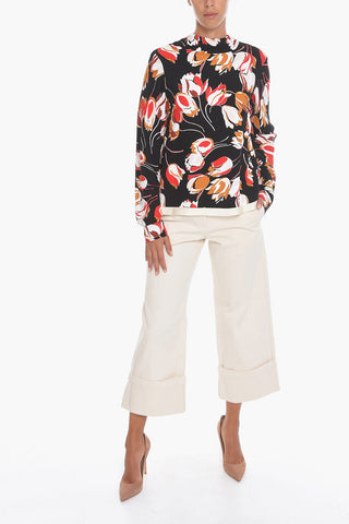 Tie Neck Viscose Blouse with Floral Print
