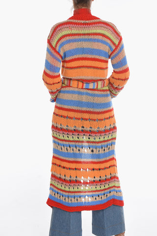 Virgin-wool Knitted Long Cardigan with Belt
