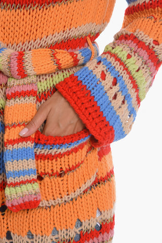 Virgin-wool Knitted Long Cardigan with Belt