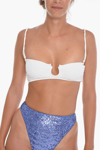 Seersucker Fabric  Bandeau MAHY Bikini Top with Frontwire