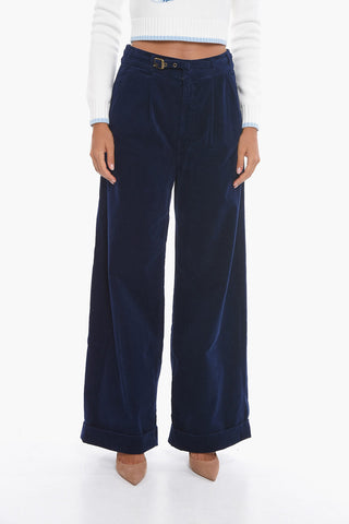 Pantaloni a 1 Pince BIG LEAGUE Wide Leg in Velour con Cintura