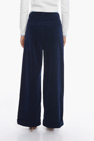 Pantaloni a 1 Pince BIG LEAGUE Wide Leg in Velour con Cintura
