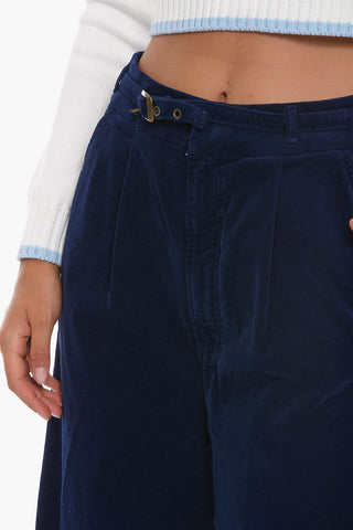 Pantaloni a 1 Pince BIG LEAGUE Wide Leg in Velour con Cintura