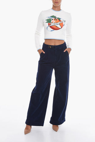 Pantaloni a 1 Pince BIG LEAGUE Wide Leg in Velour con Cintura
