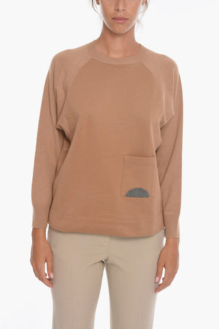 Fleeced-cotton Crewneck Sweatshirt with Pocket Detail