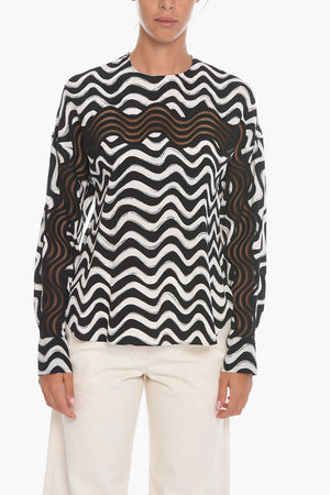 Silk Blouse AMAYA With Wave Pattern And Transparent Details