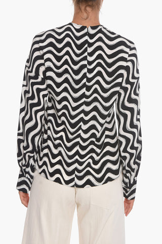 Silk Blouse AMAYA With Wave Pattern And Transparent Details