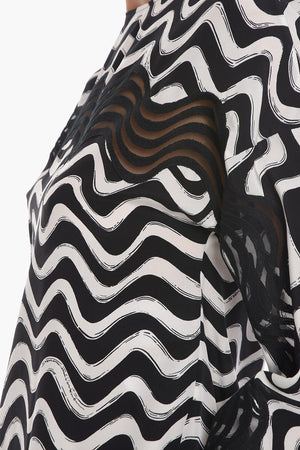 Silk Blouse AMAYA With Wave Pattern And Transparent Details