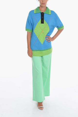 Oversized Argyle PORTELA Sweater with Polo Neckline