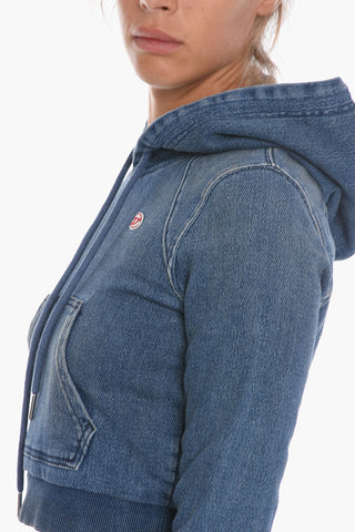 Cropped Hoodie D-ANGY with Denim Effect