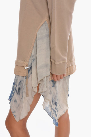 Crew-neck D-ROLLY Sweat Dress with Asymmetrical Chiffon