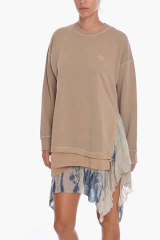 Crew-neck D-ROLLY Sweat Dress with Asymmetrical Chiffon