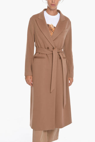Virgin Wool Belted Coat with Peak Lapel