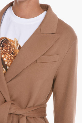 Virgin Wool Belted Coat with Peak Lapel