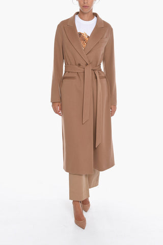 Virgin Wool Belted Coat with Peak Lapel