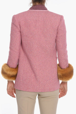 Wool-tweed Single-breasted Blazer with Faux-furred Cuffs