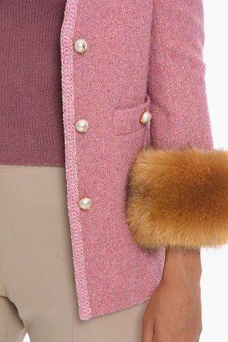 Wool-tweed Single-breasted Blazer with Faux-furred Cuffs