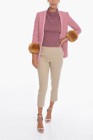 Wool-tweed Single-breasted Blazer with Faux-furred Cuffs