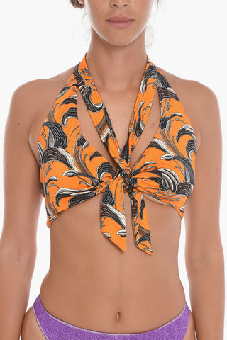 Top Bikini con Motivo Floreale e Nodo Frontale