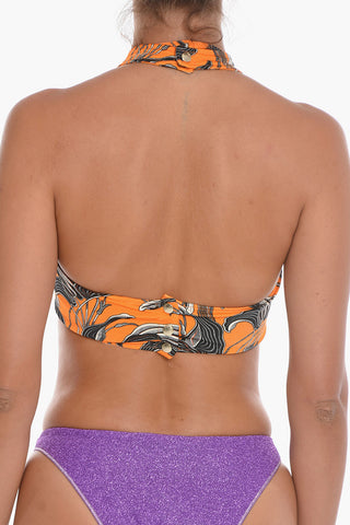 Top Bikini con Motivo Floreale e Nodo Frontale