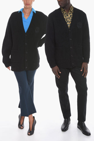 UNISEX Cardigan Lungo in Lana con Logo Ricamato