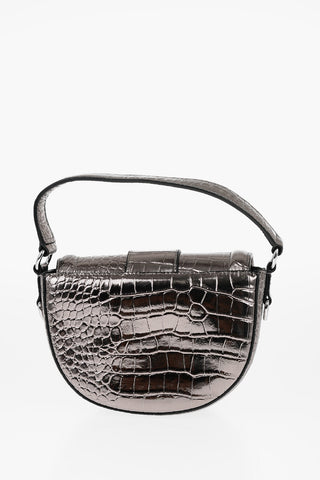 JEANS COUTURE Metallic Faux Leather Crocodile Effect Crossbody Bag with Silver Maxi Buckle