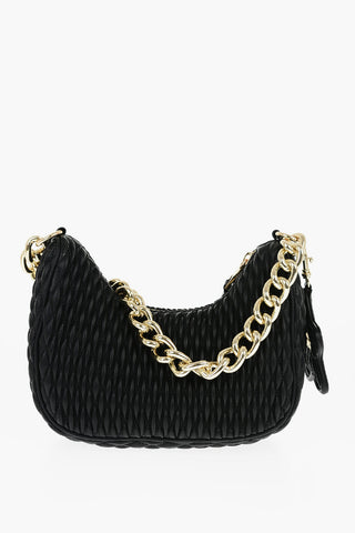 JEANS COUTURE Quilted Faux Leather Shoulder Bag with Removable Mirror Charm