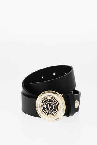 JEANS COUTURE Leather Belt with Metal Logoed Buckle 35mm